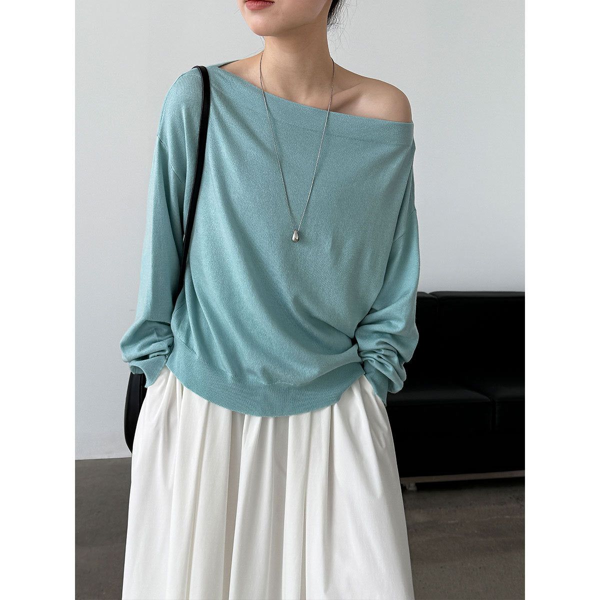 One-Shoulder Wool Knit Top for Women Soft and Cozy Sweater