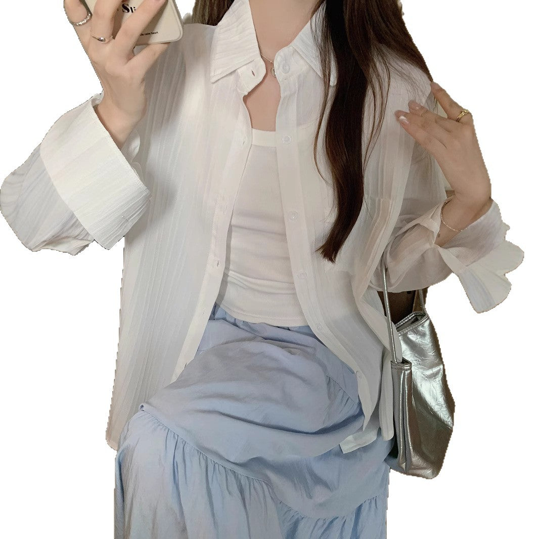 Style Plus Size Real Shot Striped Thin Shirt Women Summer Jacket New French Design Loose Top