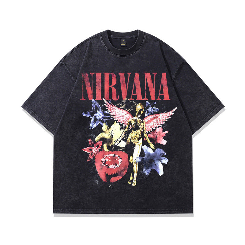 American High Street Vintage Washed Nirvana Band Print Short Sleeve Tee