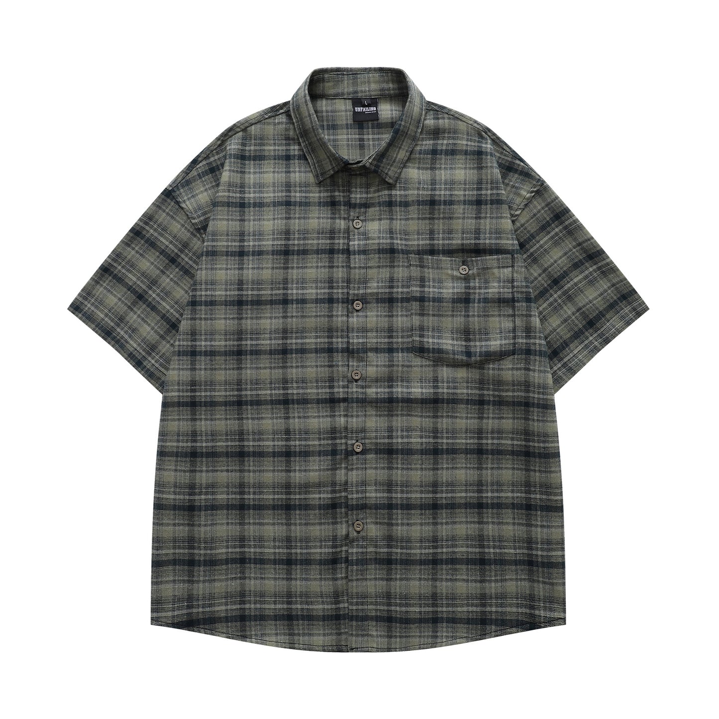 Retro Classic Basic Plaid Short Sleeve Shirt Unisex Loose Fit All-Match Couple Blouse Jacket