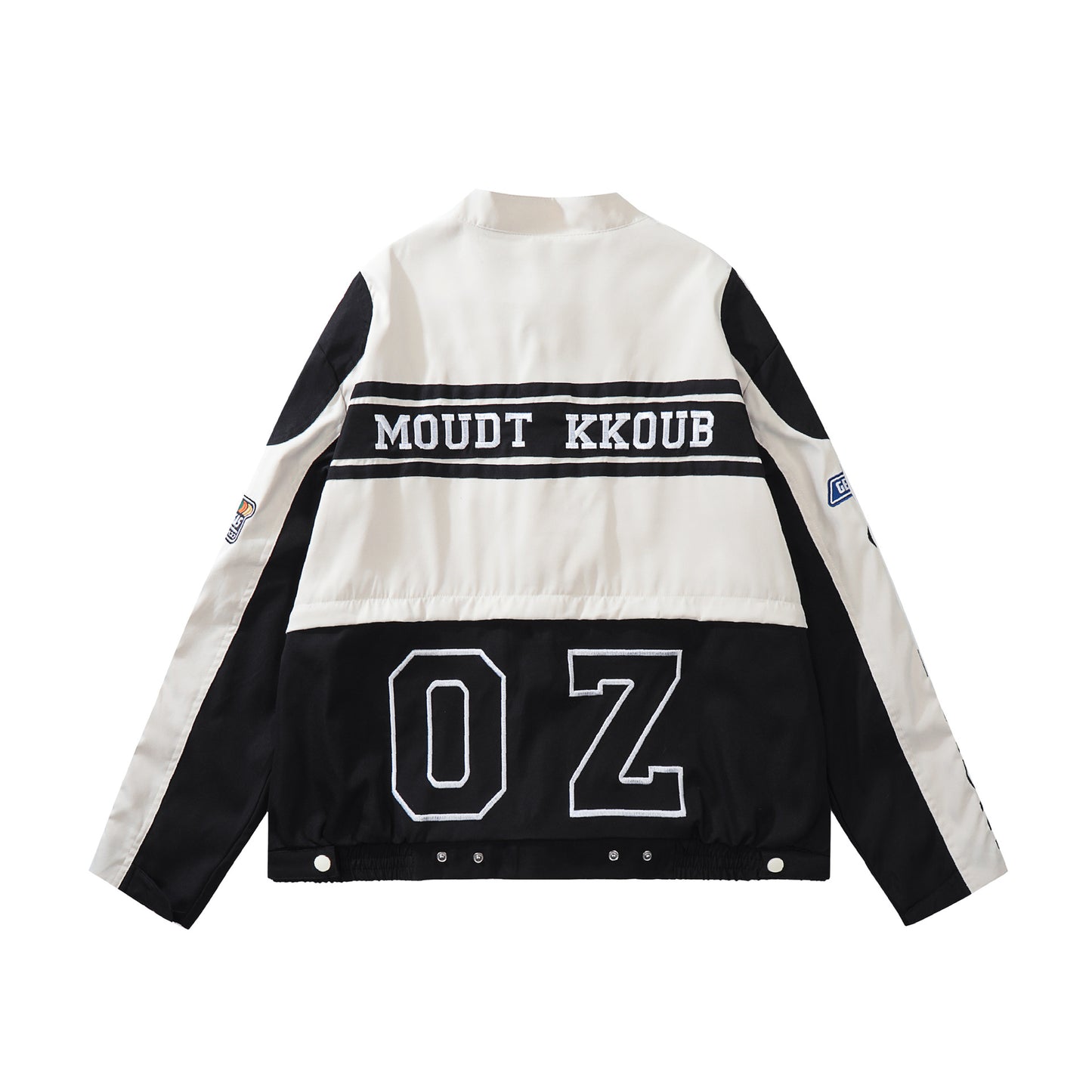 Motorcycle Jacket with Embroidery and Zipper Closure