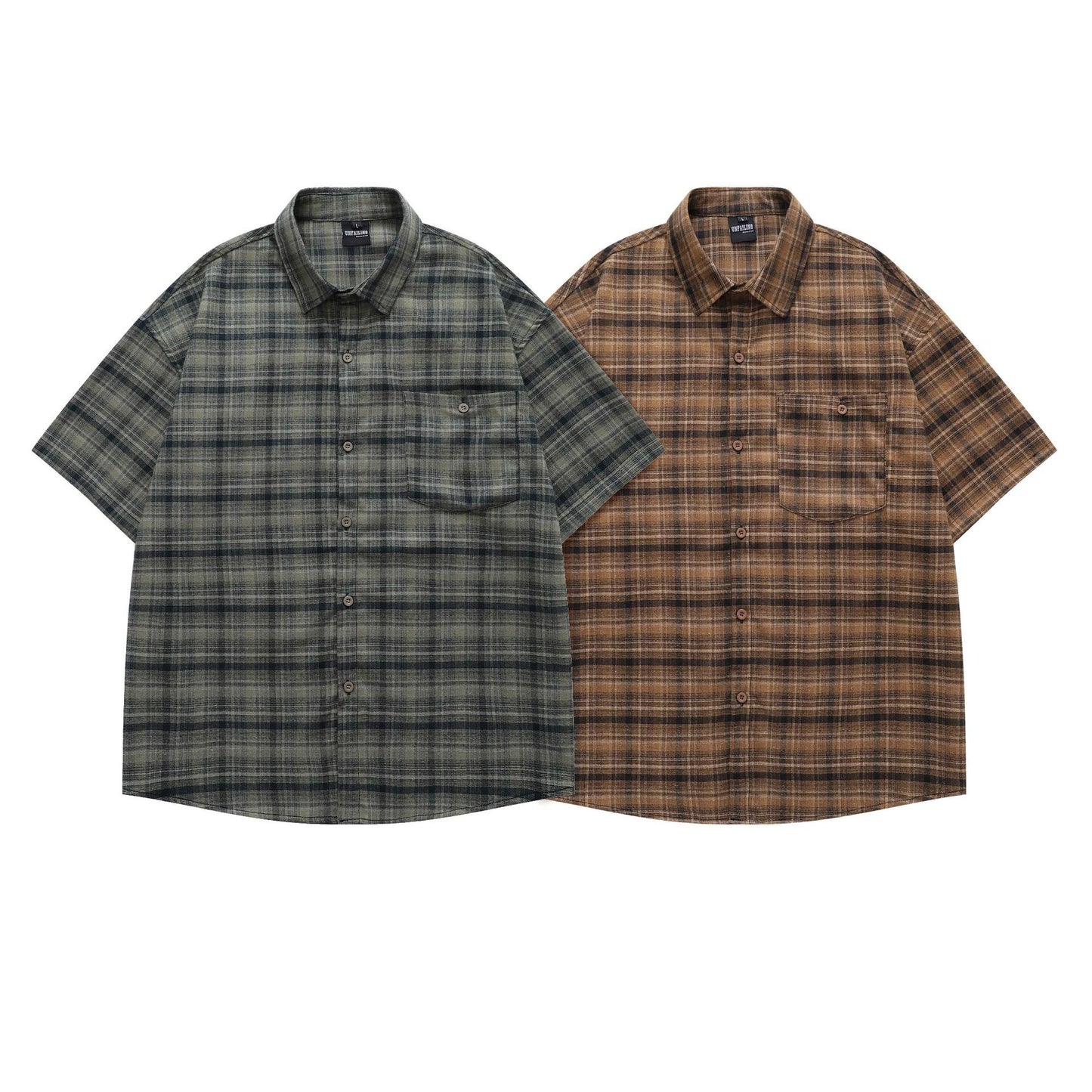 Retro Classic Basic Plaid Short Sleeve Shirt Unisex Loose Fit All-Match Couple Blouse Jacket