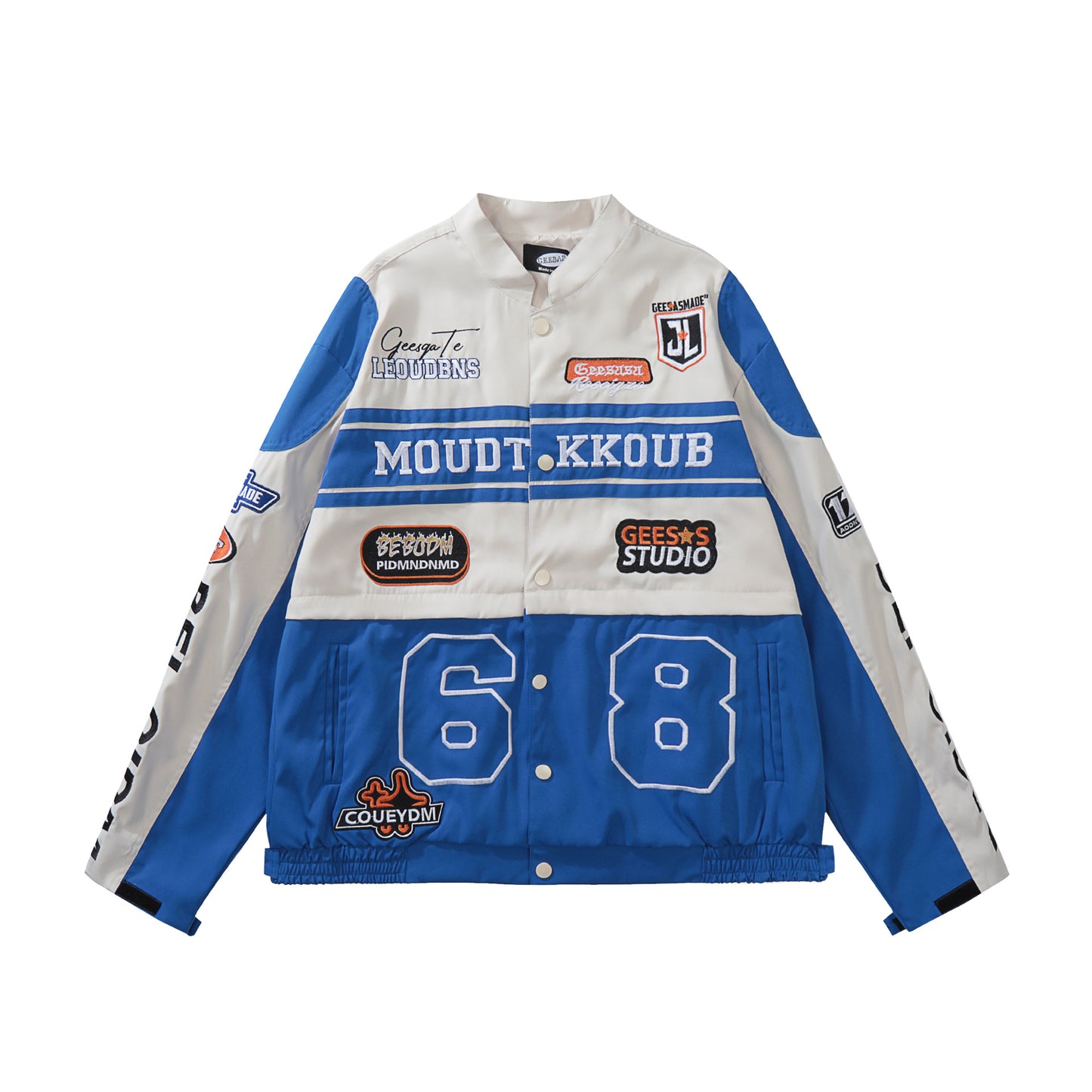 Motorcycle Jacket with Embroidery and Zipper Closure