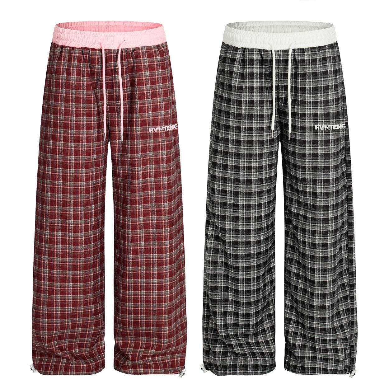 Retro contrasting plaid loose casual pants