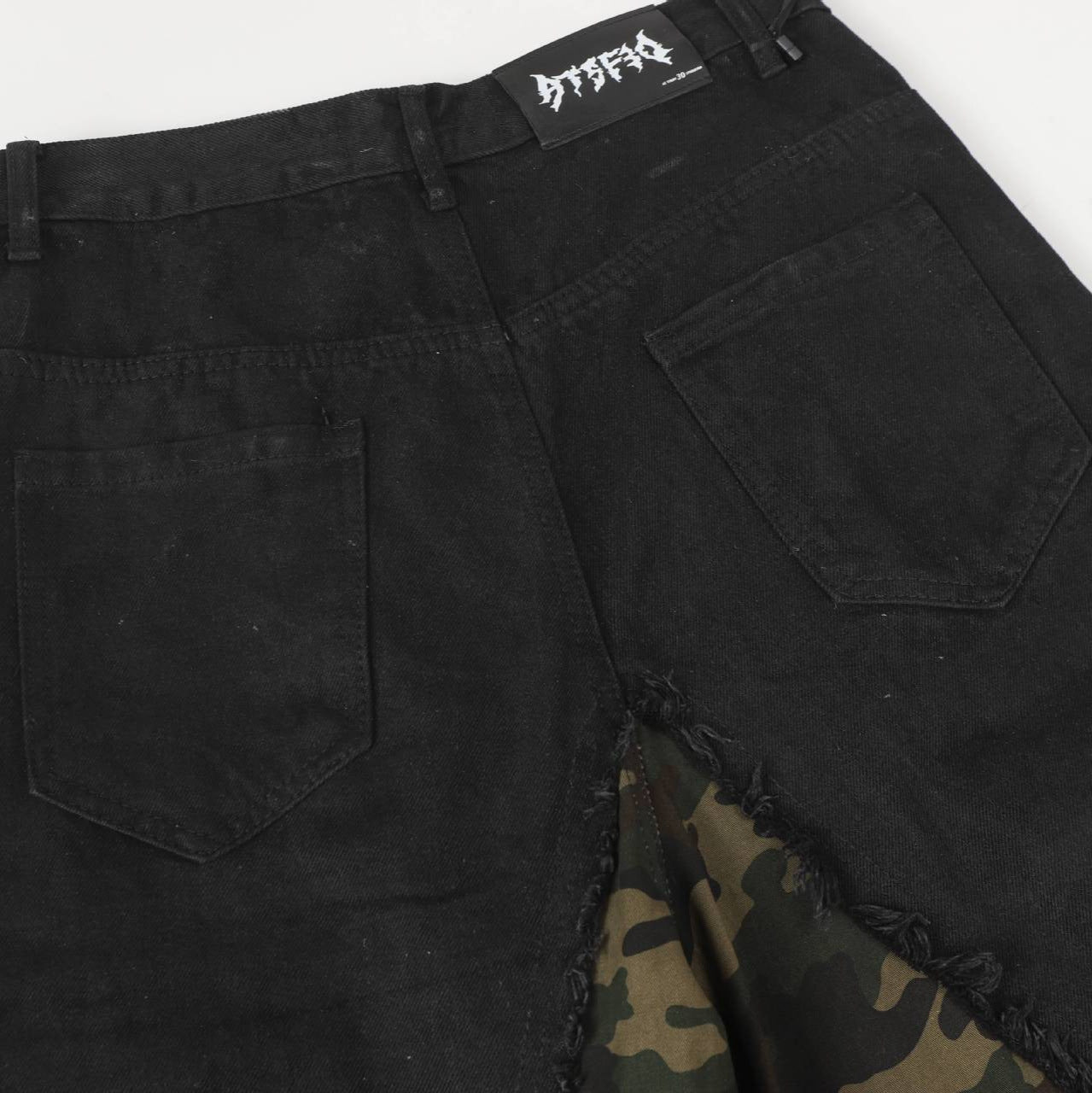 Street Style Workwear Pocket Camouflage Faux Two-Piece Denim Long Pants