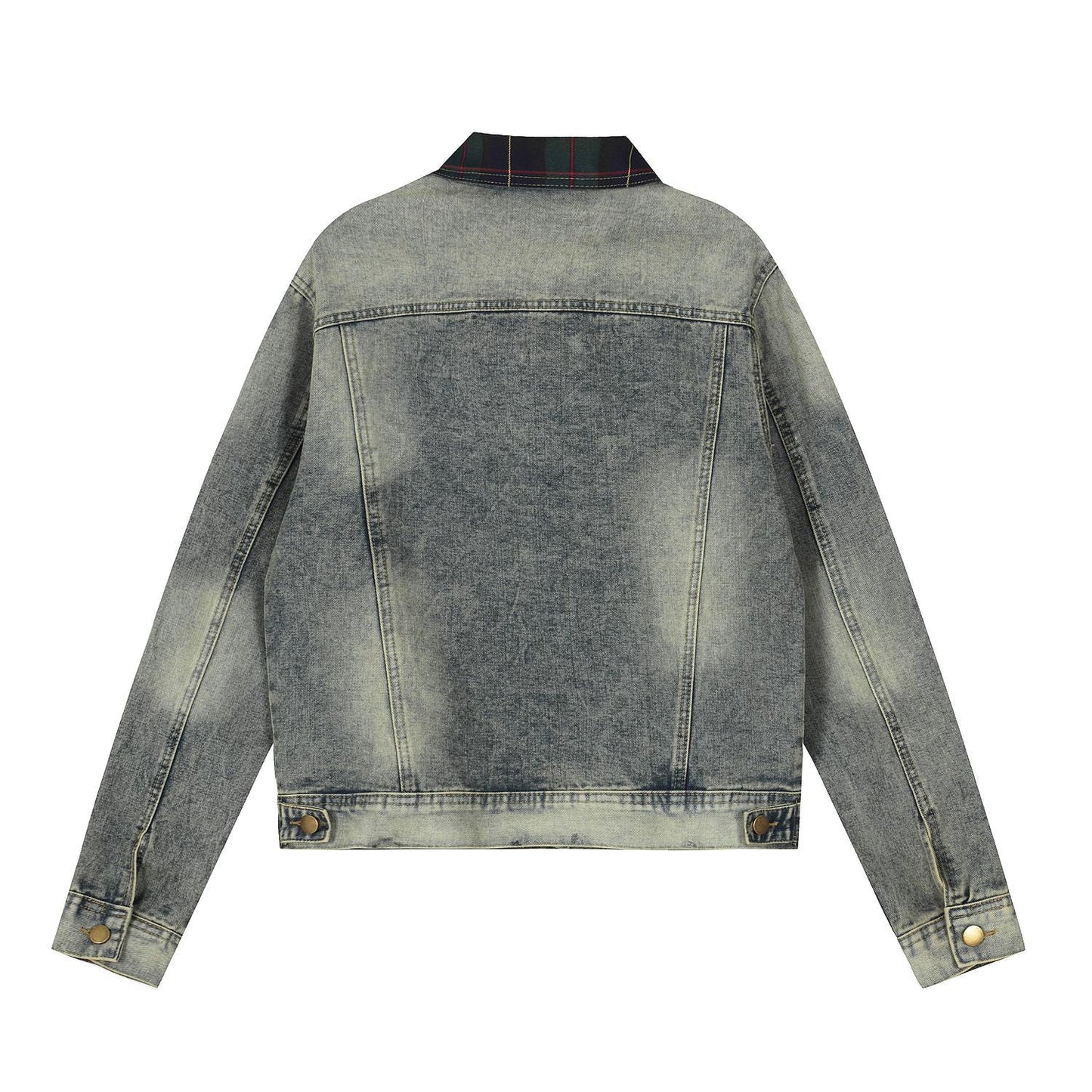 Vintage vintage patchwork plaid lapel denim jacket