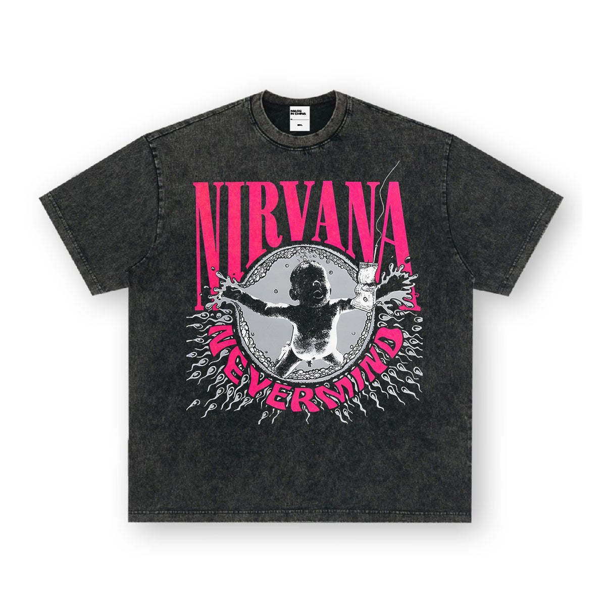 Nirvana Band T-Shirt Long Sleeve Vintage American Retro Washed Aged Nirvana Short Sleeve Tee
