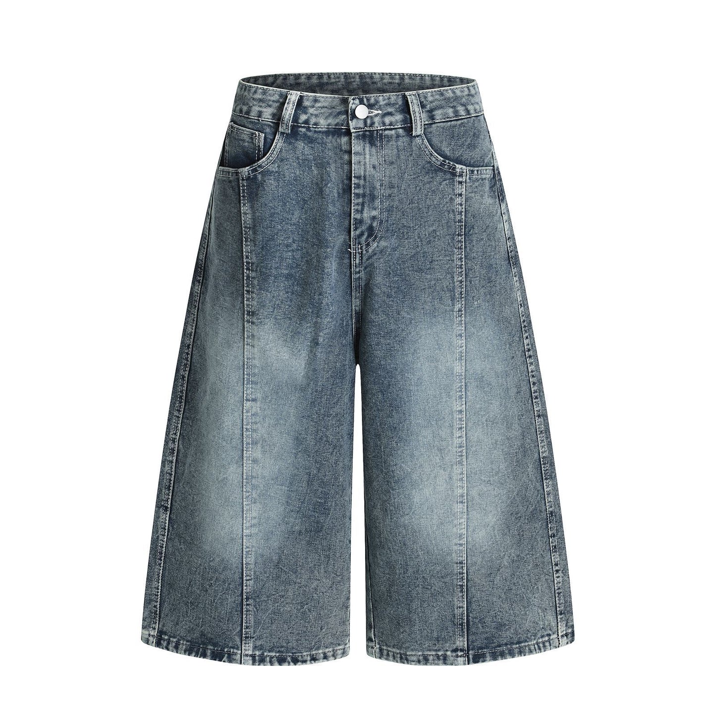 Retro Washed Ribbon Unique Design Seven-Quarter Denim Pants Men's Loose Casual Couple Mid-Length Shorts