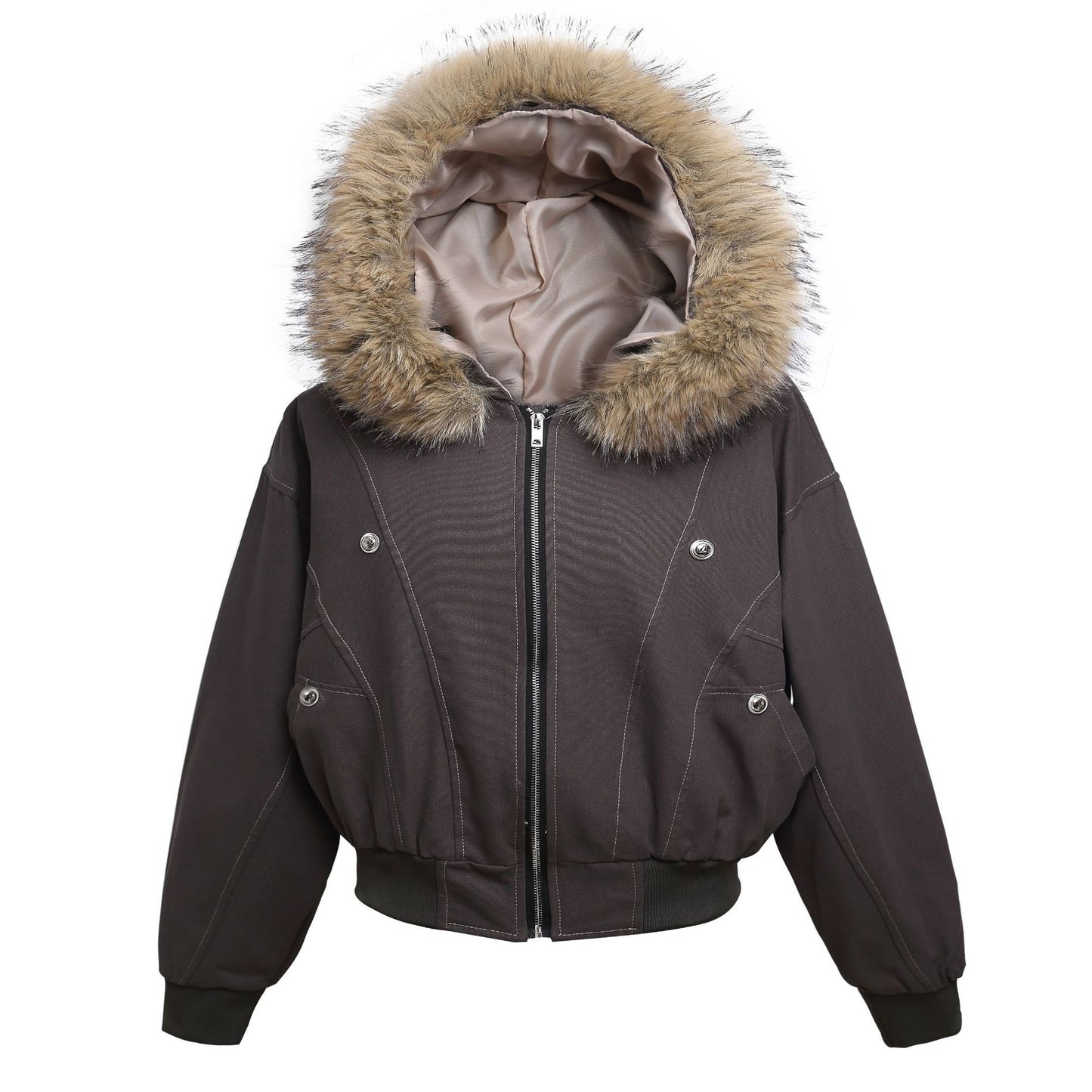Metal Buckle Design Thickened Warm Hooded Cotton Jacket