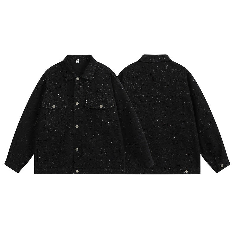 Distressed Sequin Design Denim Jacket Casual Loose Couple Autumn