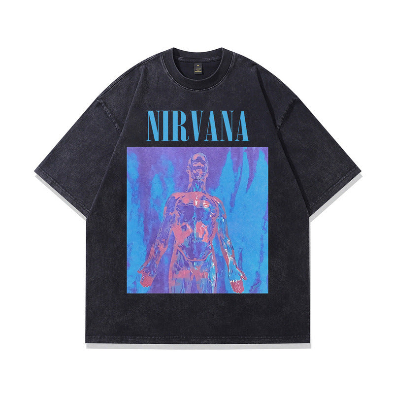 American High Street Vintage Washed Nirvana Band Print Short Sleeve Tee