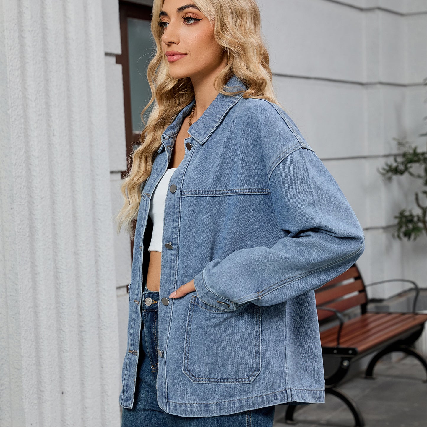 Women's Loose Casual Long-sleeved Jacket Early Autumn New Turn-down Collar Denim Jacket