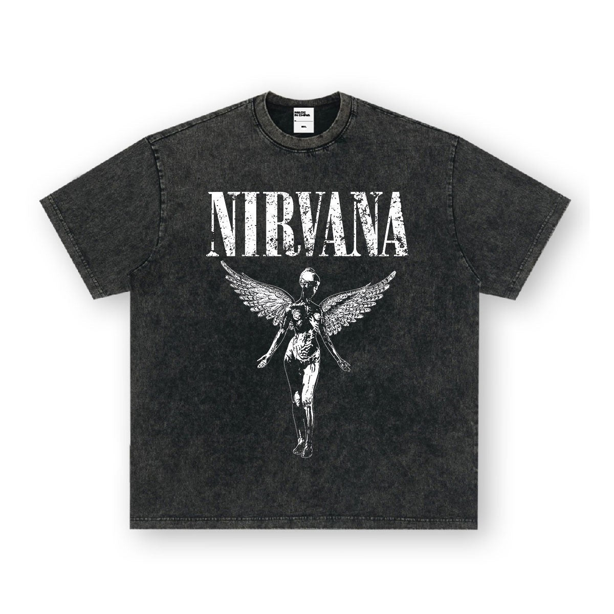 Nirvana Band T-Shirt Long Sleeve Vintage American Retro Washed Aged Nirvana Short Sleeve Tee