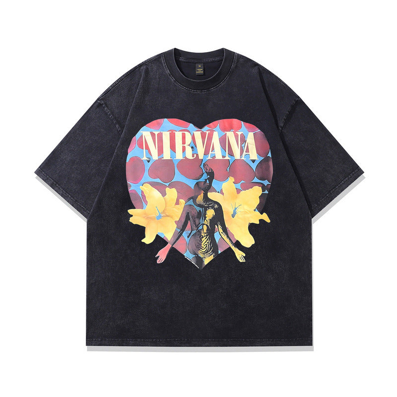 American High Street Vintage Washed Nirvana Band Print Short Sleeve Tee