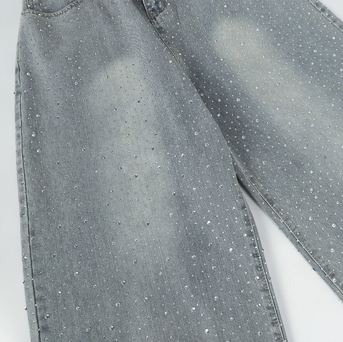 Heavy industry hot stamping jeans wide leg pants