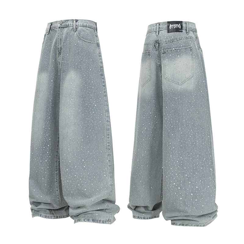 Heavy industry hot stamping jeans wide leg pants