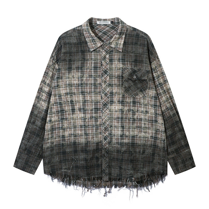radient Plaid Shirt for Men and Women Vintage Frayed Hem Distressed Design