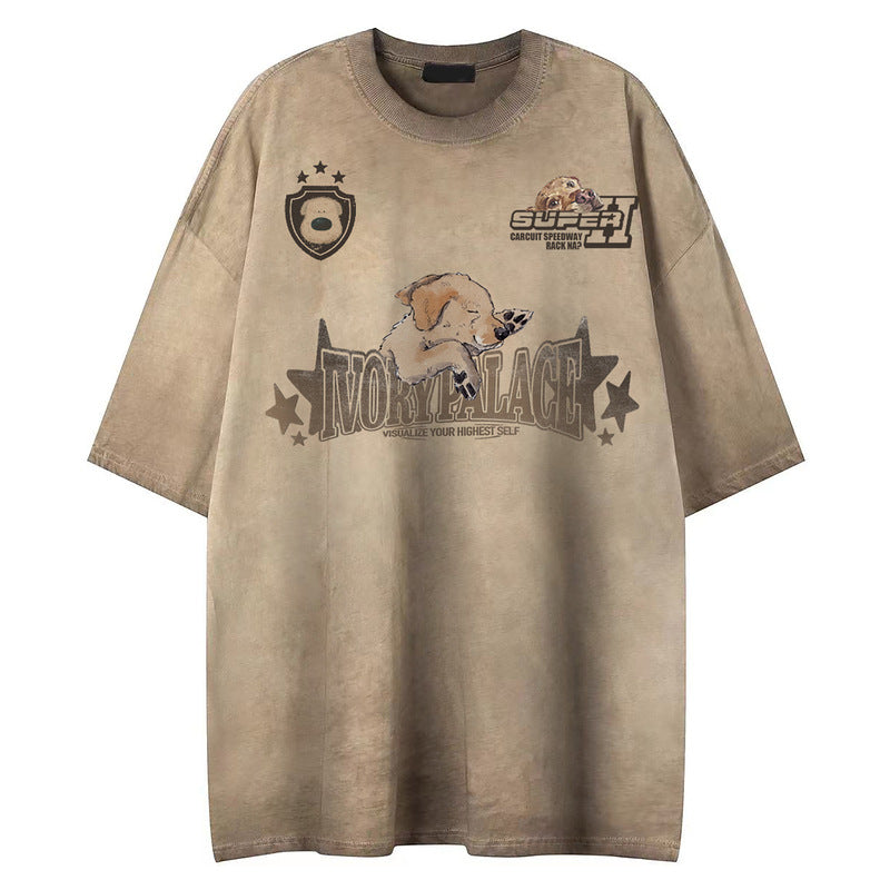 Loose Faded Washed Cotton Short Sleeve T-Shirt Men Oversize