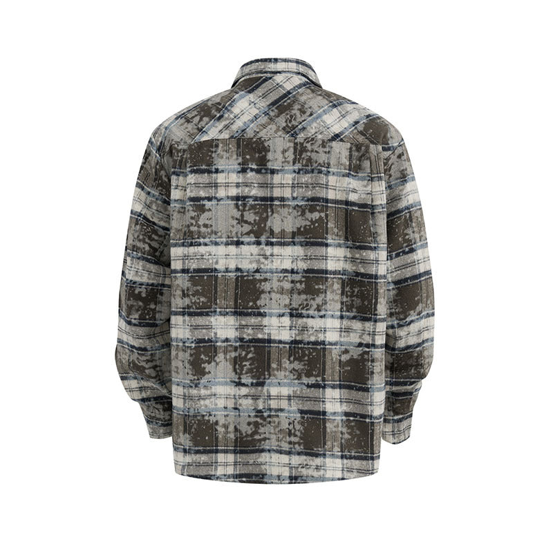Men's Plaid Shirt Vibe Lazy Style Loose Color Block Grid Pattern Long Sleeve Jacket Shirt
