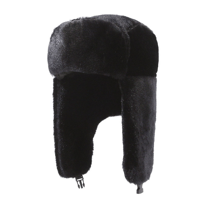 Winter plush Lei Feng hat for men and women, Korean version, warm imitation rabbit fur cold hat, outdoor cycling, cold proof, Northeast thick cotton hat