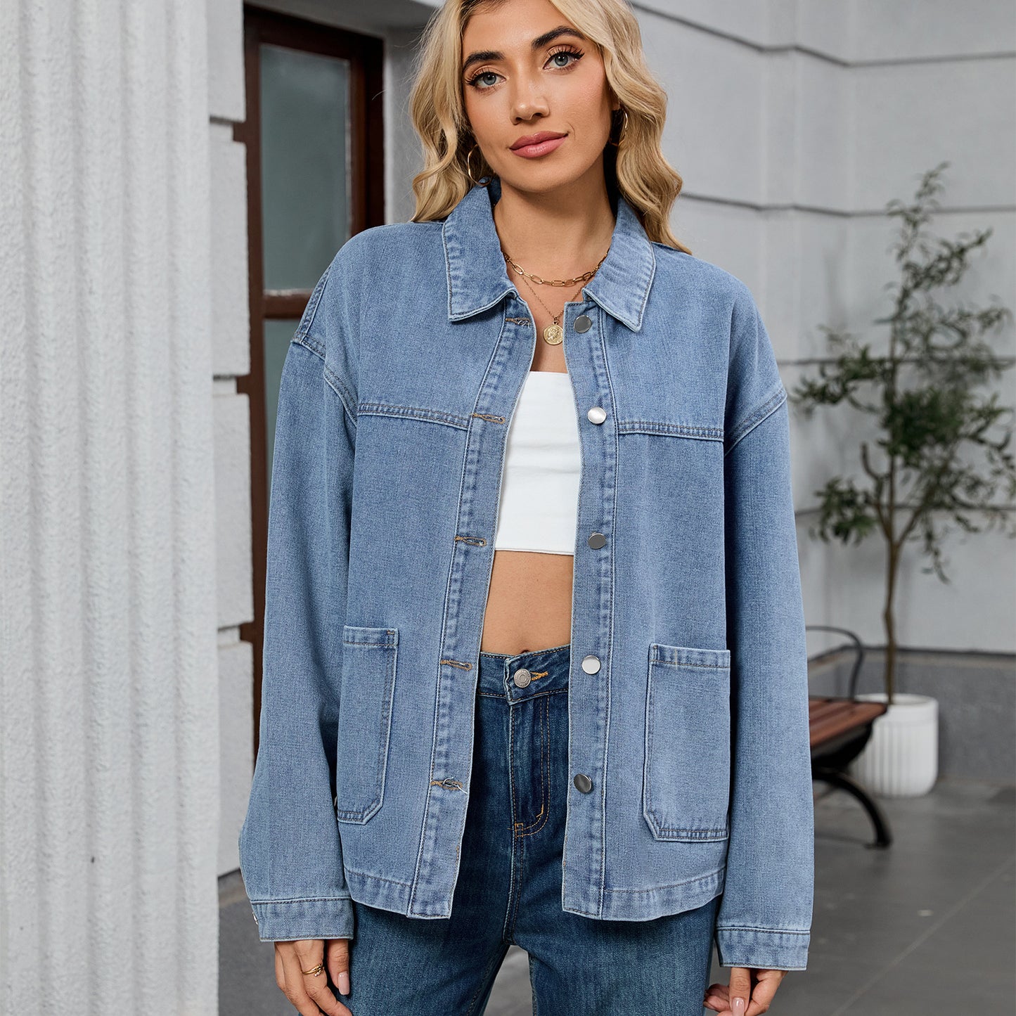 Women's Loose Casual Long-sleeved Jacket Early Autumn New Turn-down Collar Denim Jacket