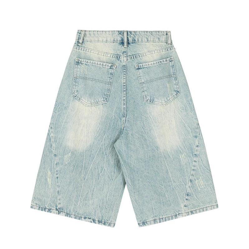 Cropped denim shorts