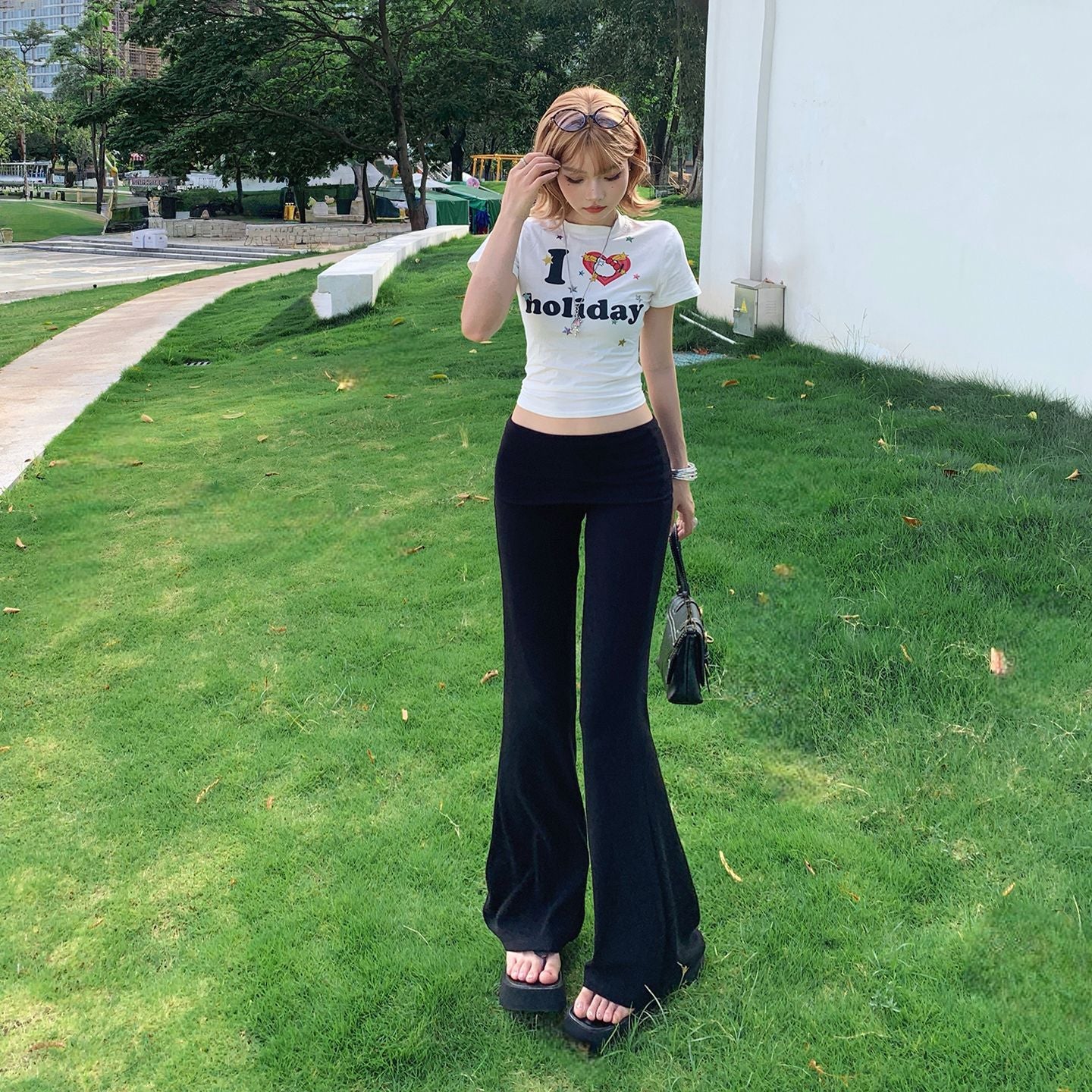 Women's Gray Knit Wide-Leg Pants Tapered Casual Floor-Length Pants