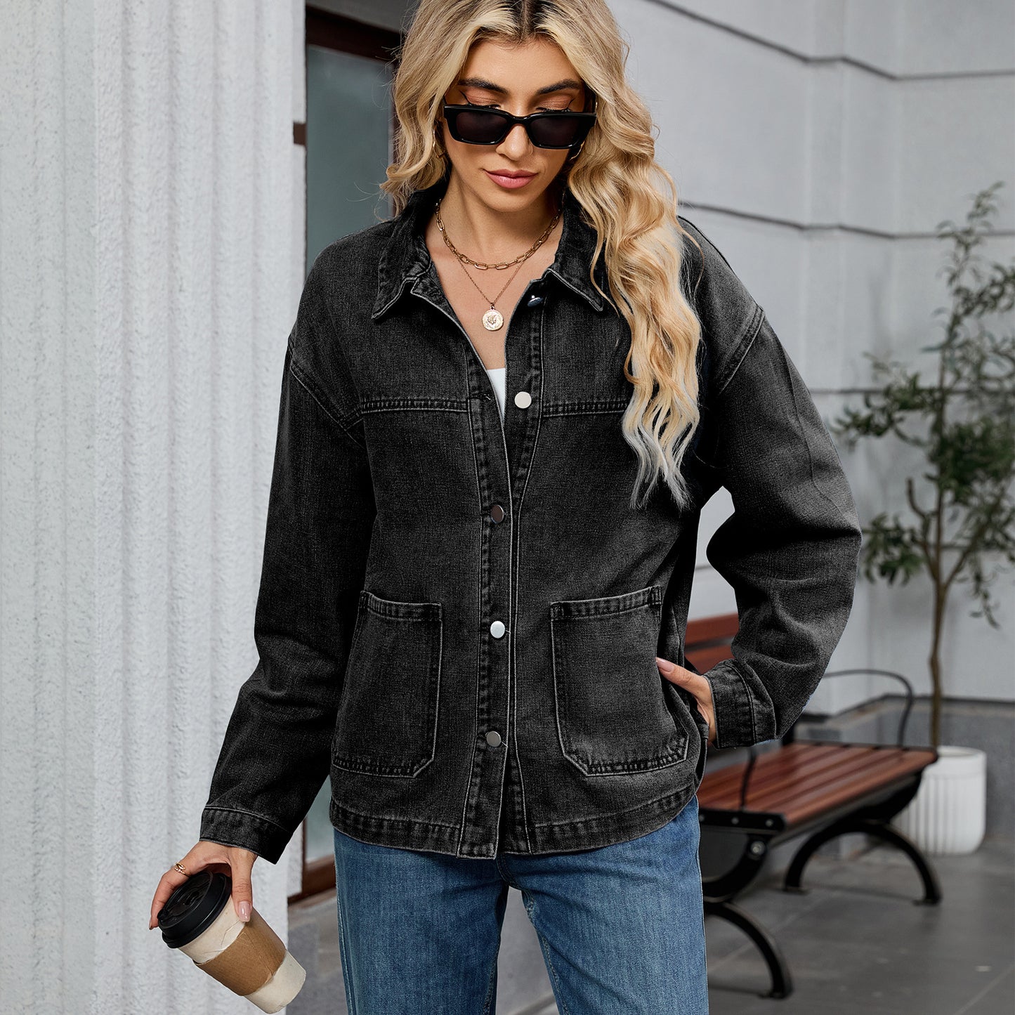 Women's Loose Casual Long-sleeved Jacket Early Autumn New Turn-down Collar Denim Jacket