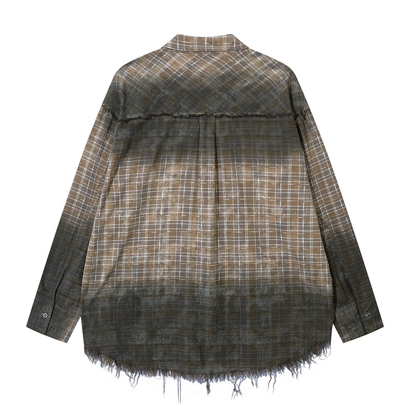 radient Plaid Shirt for Men and Women Vintage Frayed Hem Distressed Design