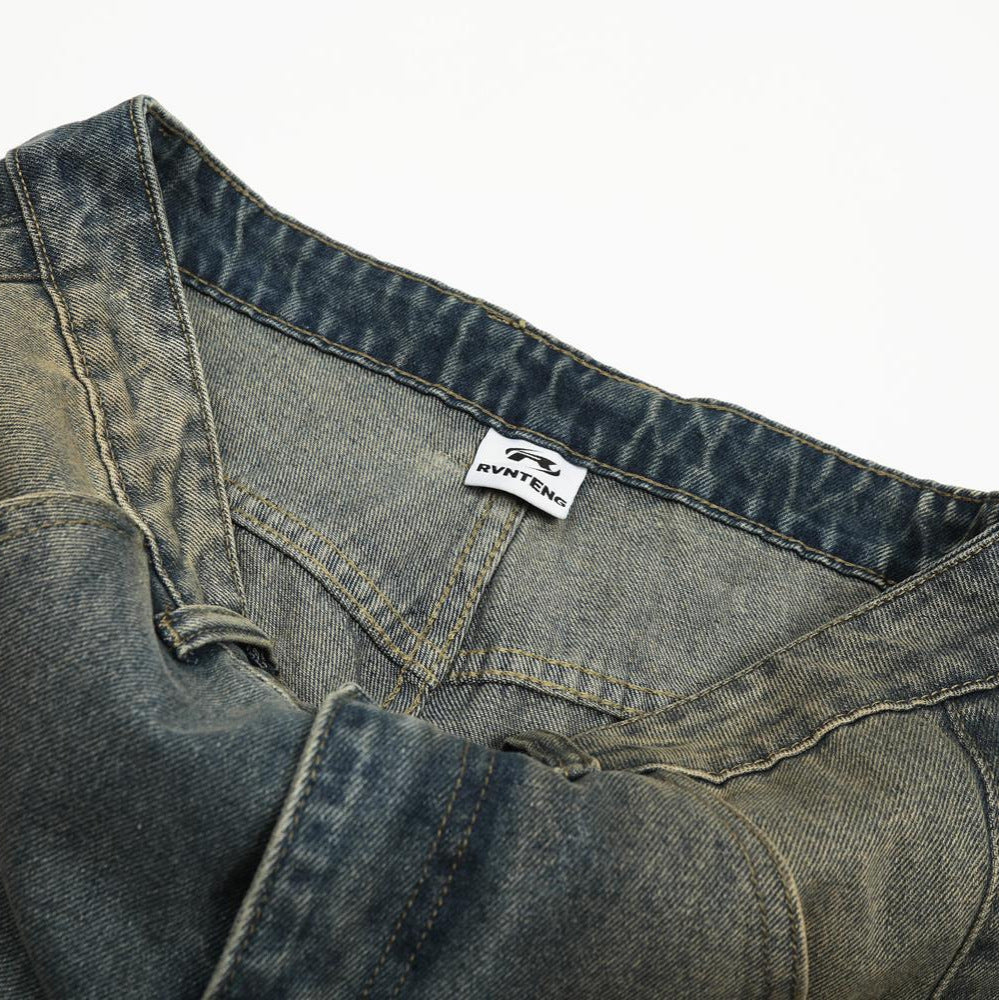 Retro deconstruction design for vintage curved jeans