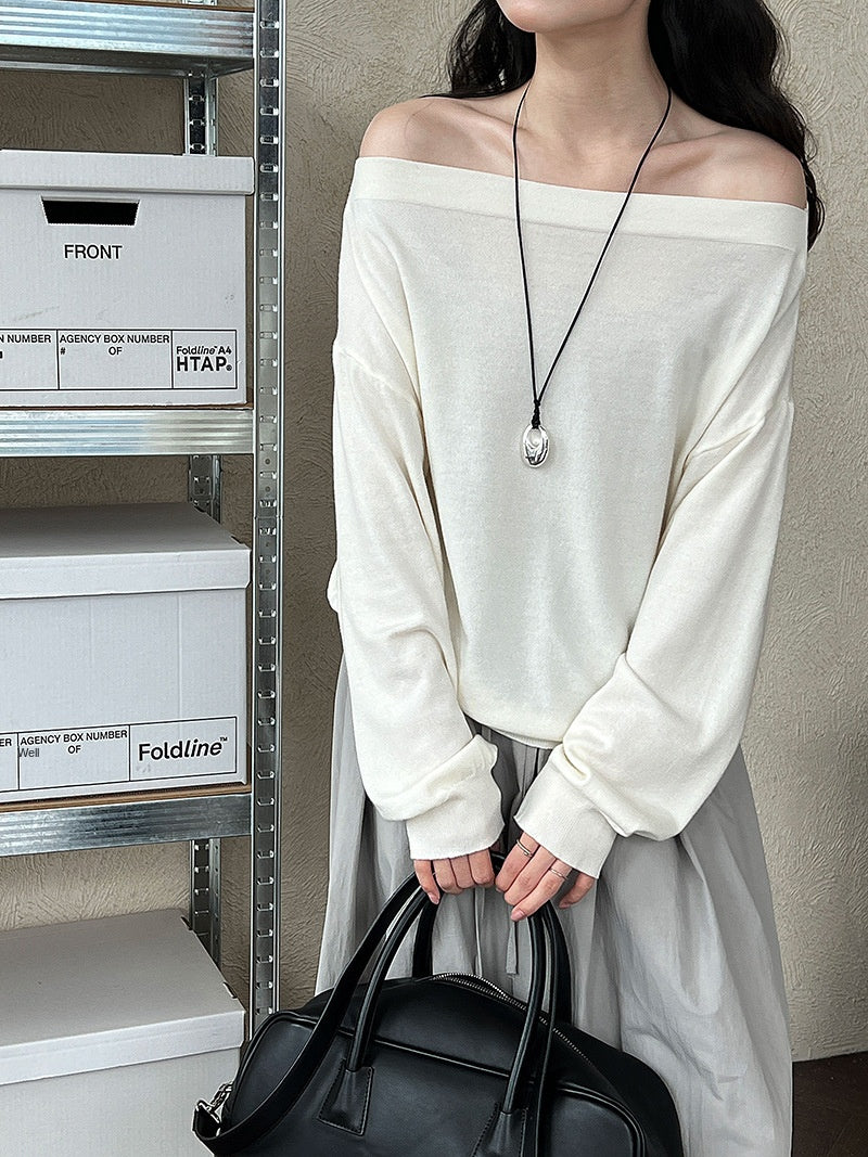 One-Shoulder Wool Knit Top for Women Soft and Cozy Sweater