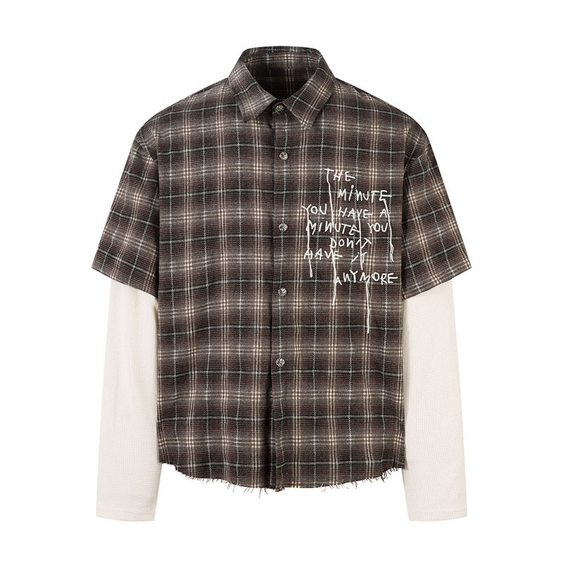 Shirt Loose Casual Fake Two-Piece Long Sleeve Blouse Jacket Top
