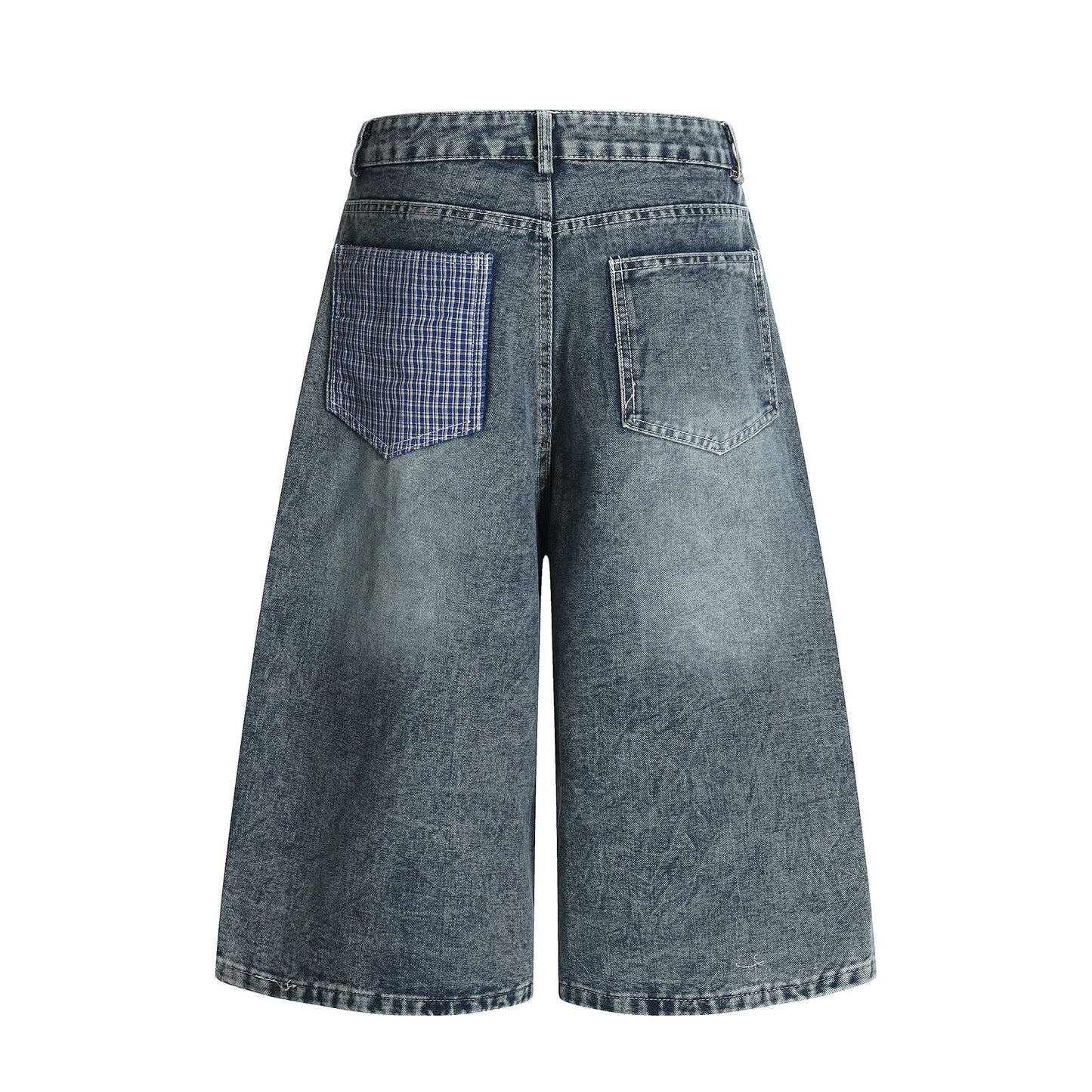 Retro Washed Ribbon Unique Design Seven-Quarter Denim Pants Men's Loose Casual Couple Mid-Length Shorts