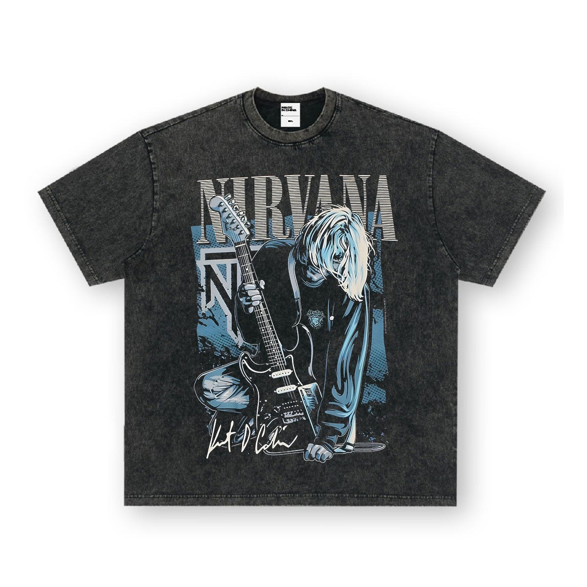 Nirvana Band T-Shirt Long Sleeve Vintage American Retro Washed Aged Nirvana Short Sleeve Tee