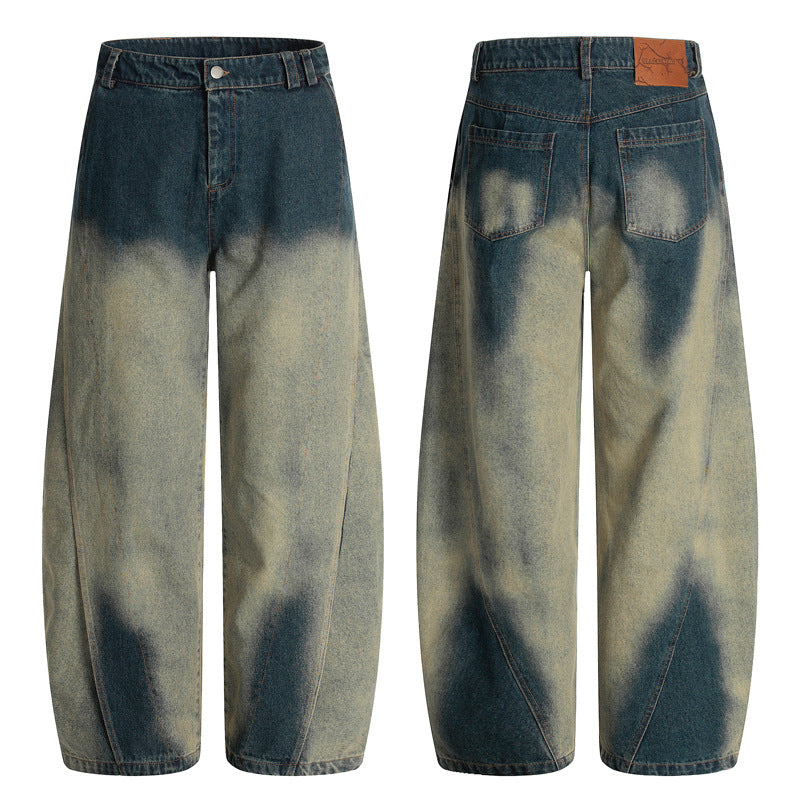 Washed Distressed Tapered Jeans for Men and Women High Street Cool Clean Fit Loose Casual Wide Leg Pants