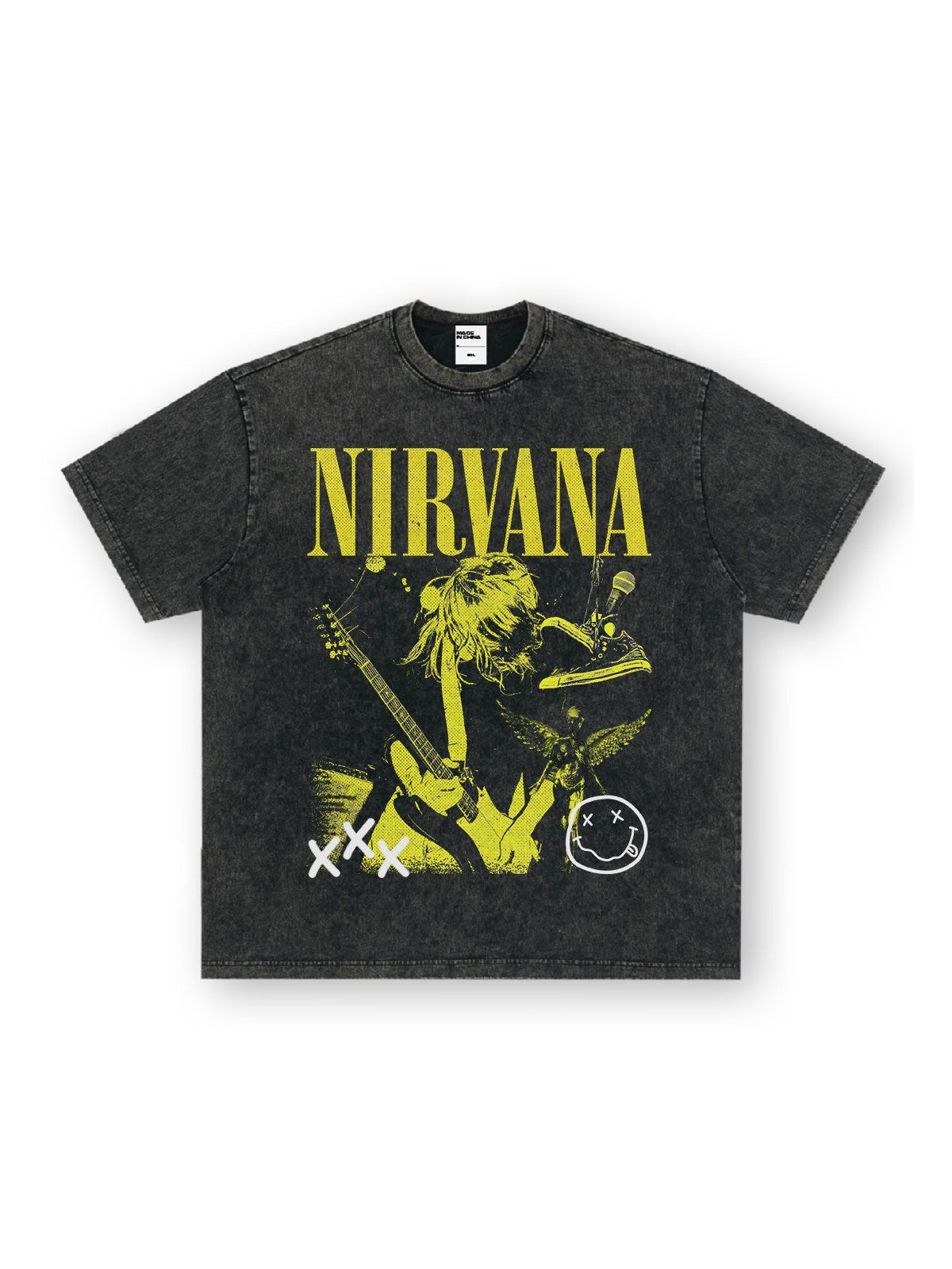 Nirvana Band T-Shirt Long Sleeve Vintage American Retro Washed Aged Nirvana Short Sleeve Tee
