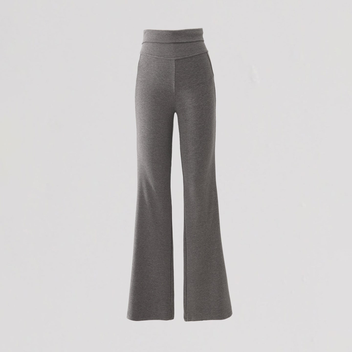 Women's Gray Knit Wide-Leg Pants Tapered Casual Floor-Length Pants