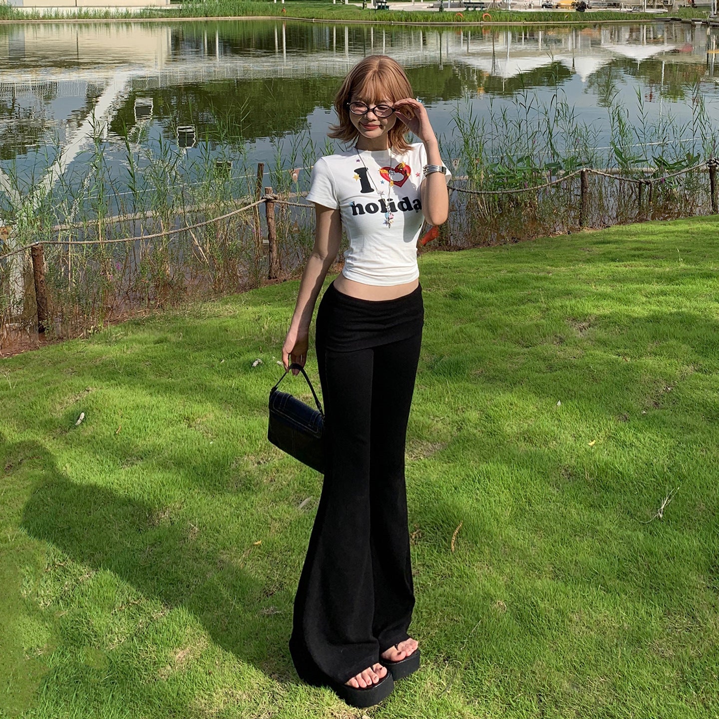 Women's Gray Knit Wide-Leg Pants Tapered Casual Floor-Length Pants
