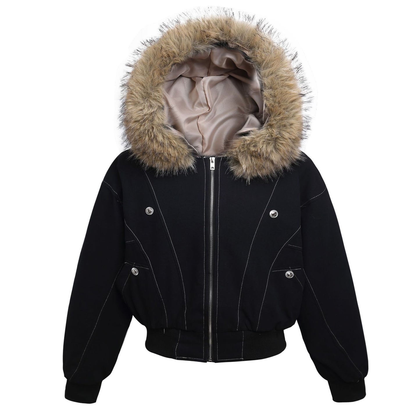 Metal Buckle Design Thickened Warm Hooded Cotton Jacket