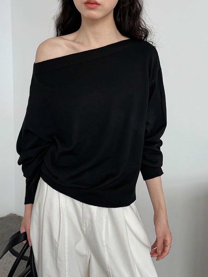 One-Shoulder Wool Knit Top for Women Soft and Cozy Sweater