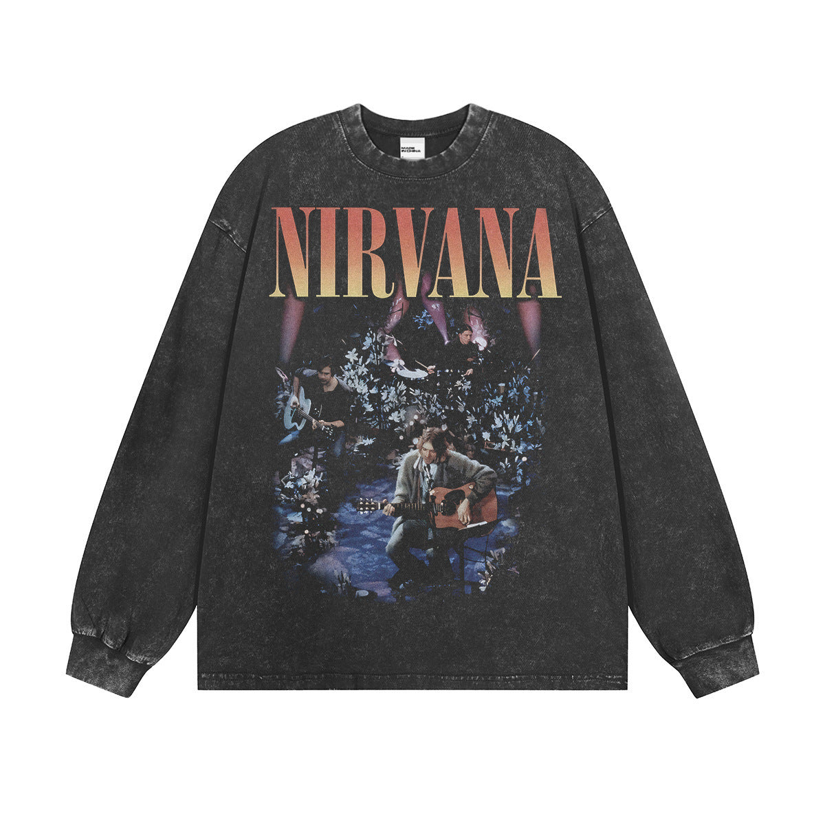 Nirvana Band T-Shirt Long Sleeve Vintage American Retro Washed Aged Nirvana Short Sleeve Tee