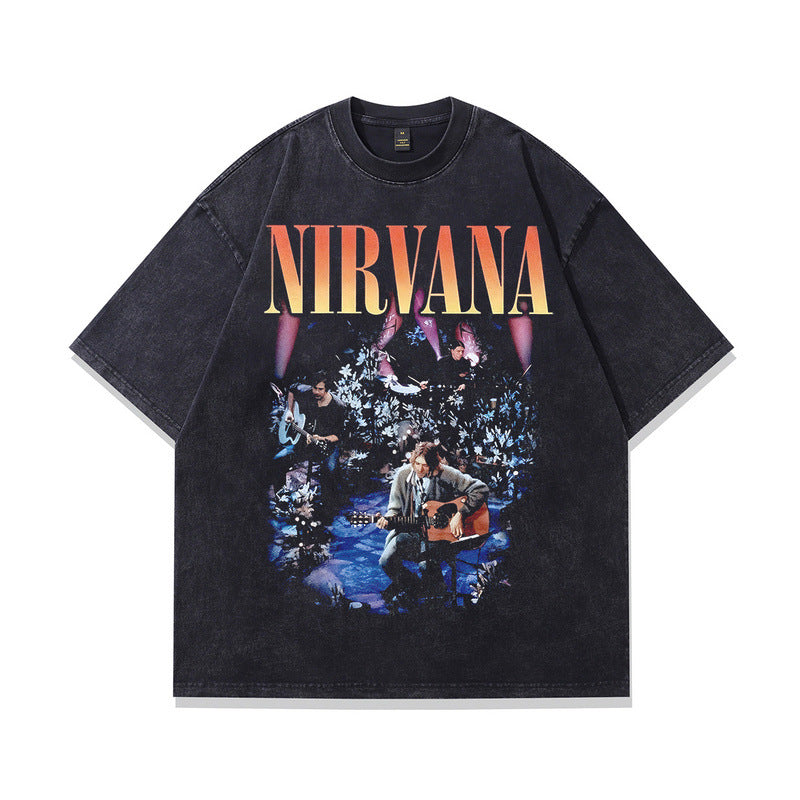 American High Street Vintage Washed Nirvana Band Print Short Sleeve Tee