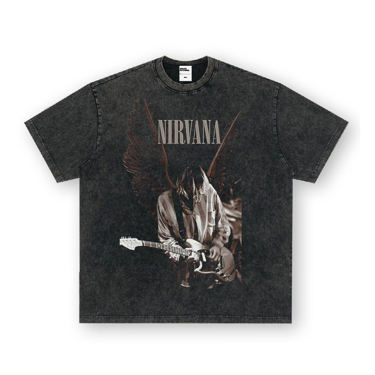 Nirvana Band T-Shirt Long Sleeve Vintage American Retro Washed Aged Nirvana Short Sleeve Tee