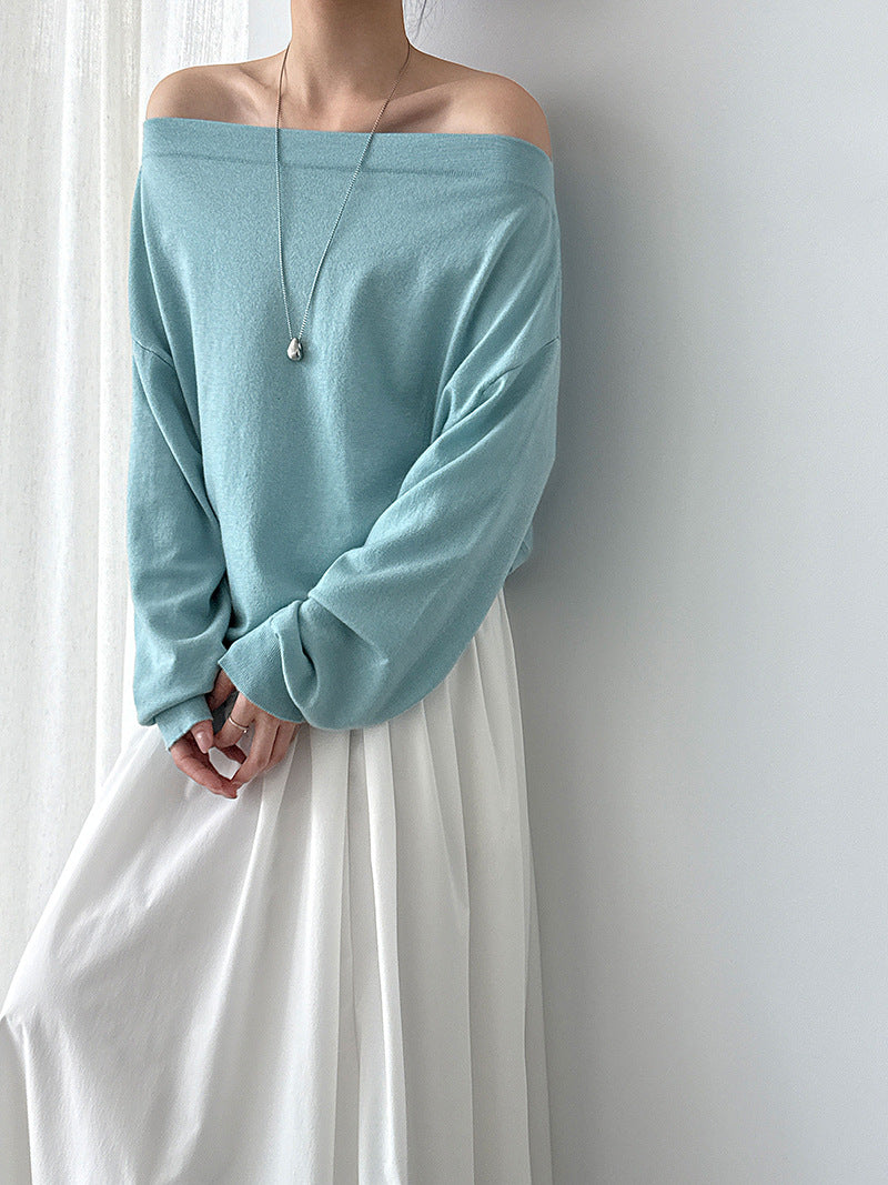 One-Shoulder Wool Knit Top for Women Soft and Cozy Sweater