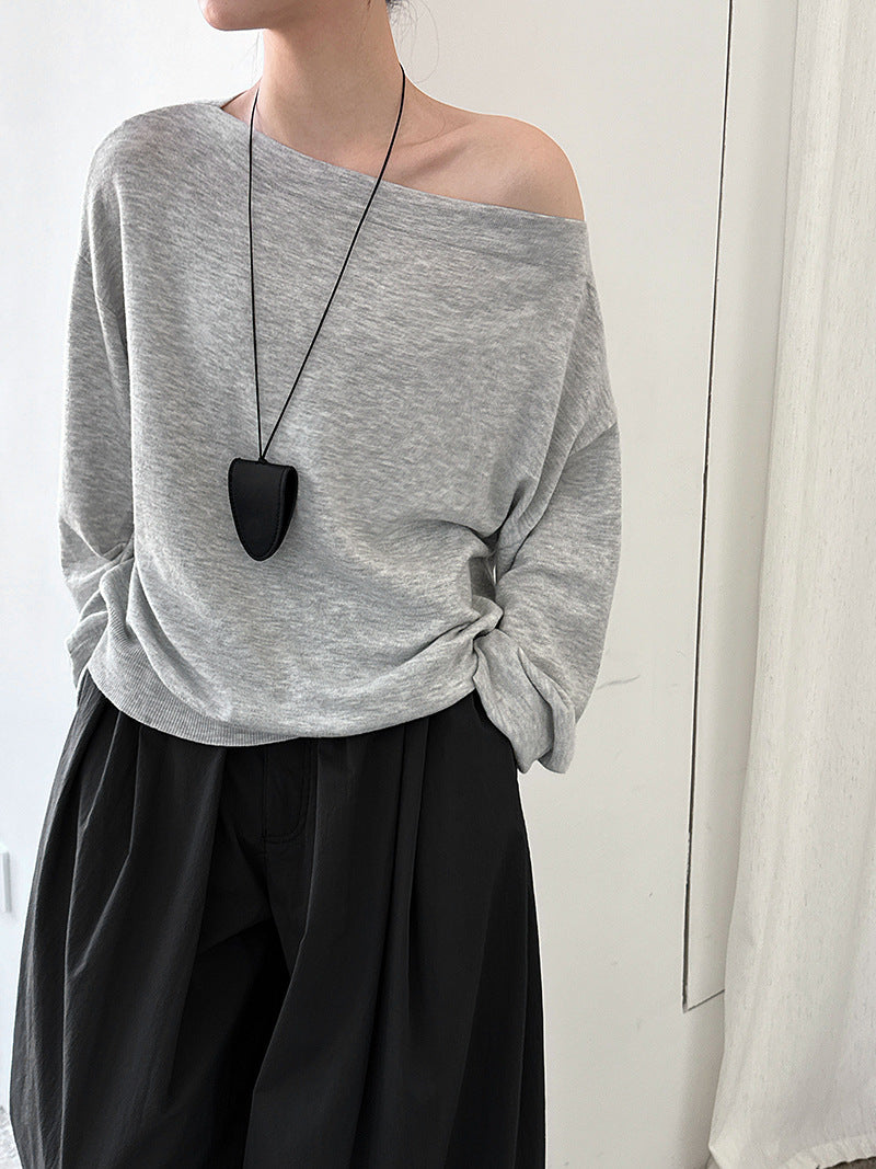 One-Shoulder Wool Knit Top for Women Soft and Cozy Sweater