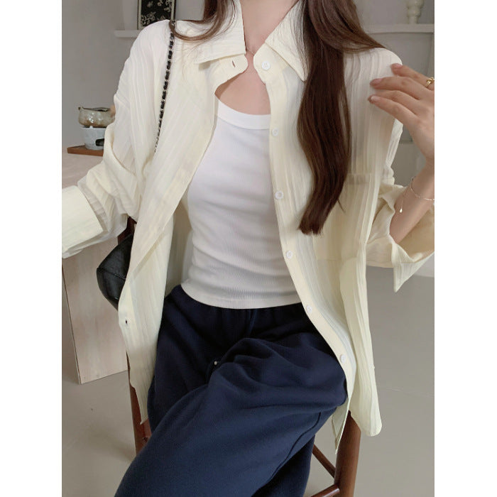 Style Plus Size Real Shot Striped Thin Shirt Women Summer Jacket New French Design Loose Top