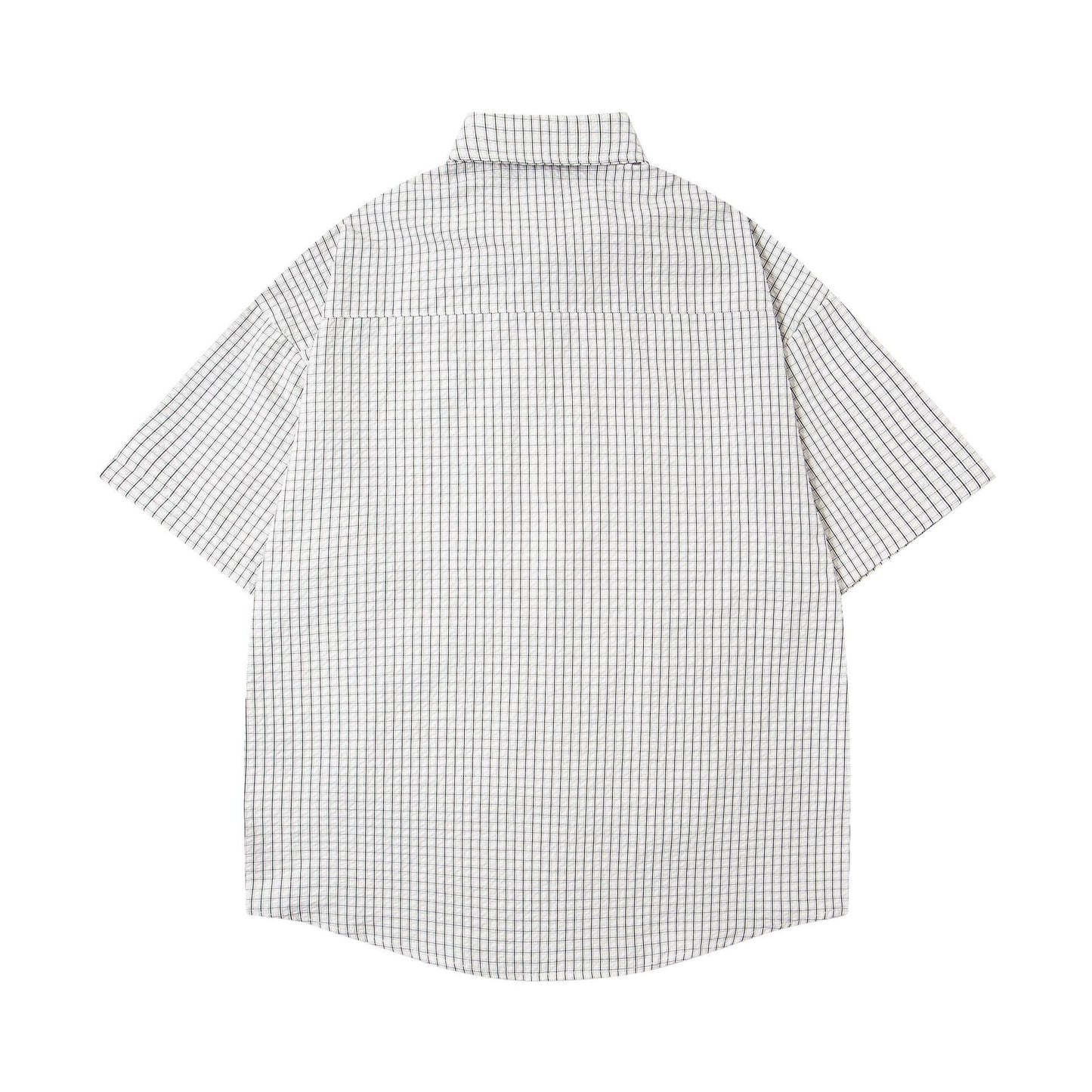 Cartoon Embroidery Plaid Short Sleeve Shirt Unisex Summer Personality Loose Fit All-Match Couple Style Blouse