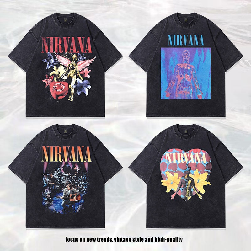 American High Street Vintage Washed Nirvana Band Print Short Sleeve Tee