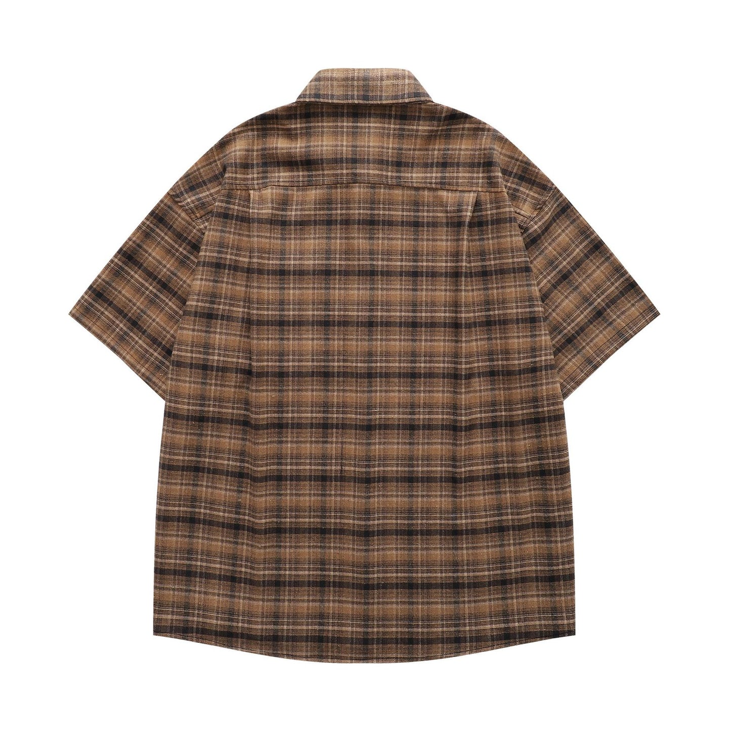 Retro Classic Basic Plaid Short Sleeve Shirt Unisex Loose Fit All-Match Couple Blouse Jacket