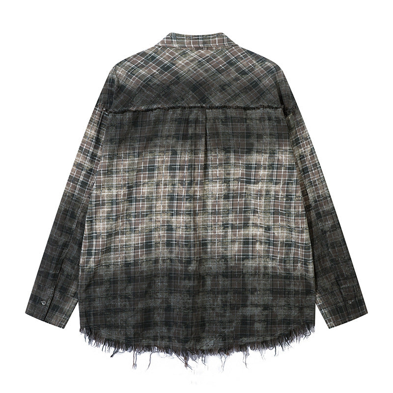 radient Plaid Shirt for Men and Women Vintage Frayed Hem Distressed Design
